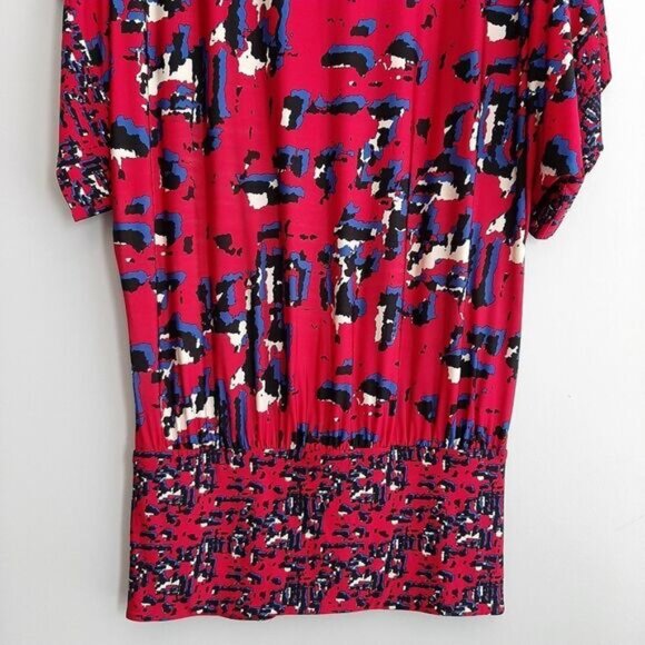 BCBG MAX AZRIA Relaxed Fit Boat Neck Stretchy Mini Dress Red Pattern Sz XS - Picture 9 of 11